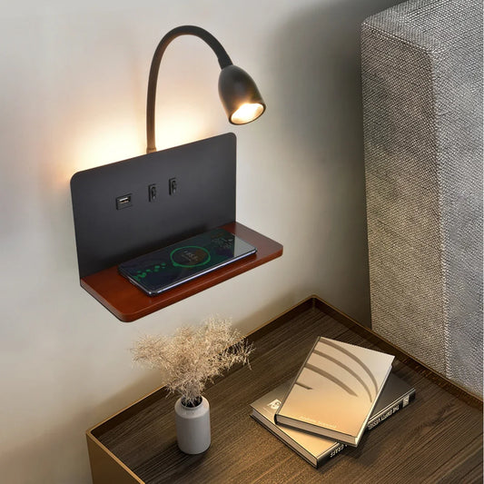 Indoor Lâmpada De Parede LED Com Interface USB E Carregamento Sem Fio Moderna 360 ° Rotatable Luz De Parede Com Interruptor Luzes Da Noite De Cabeceira