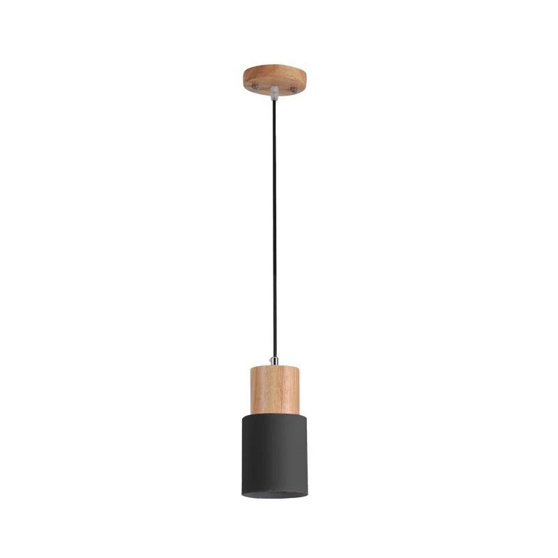 Pendente Minimalista Madeira e Metal E27 - Cabo Ajustável 1,2m