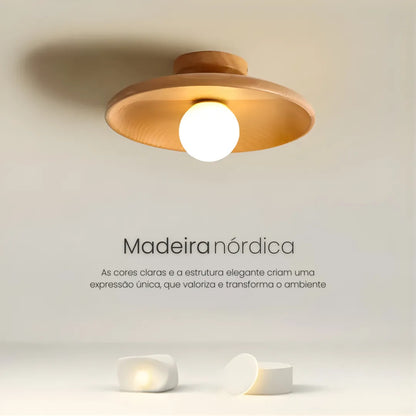 Plafon de Sobrepor em Madeira, 18 ou 28cm Bivolt com Luz Ajustável
