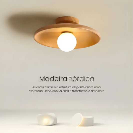 Plafon de Sobrepor em Madeira, 18 ou 28cm Bivolt com Luz Ajustável