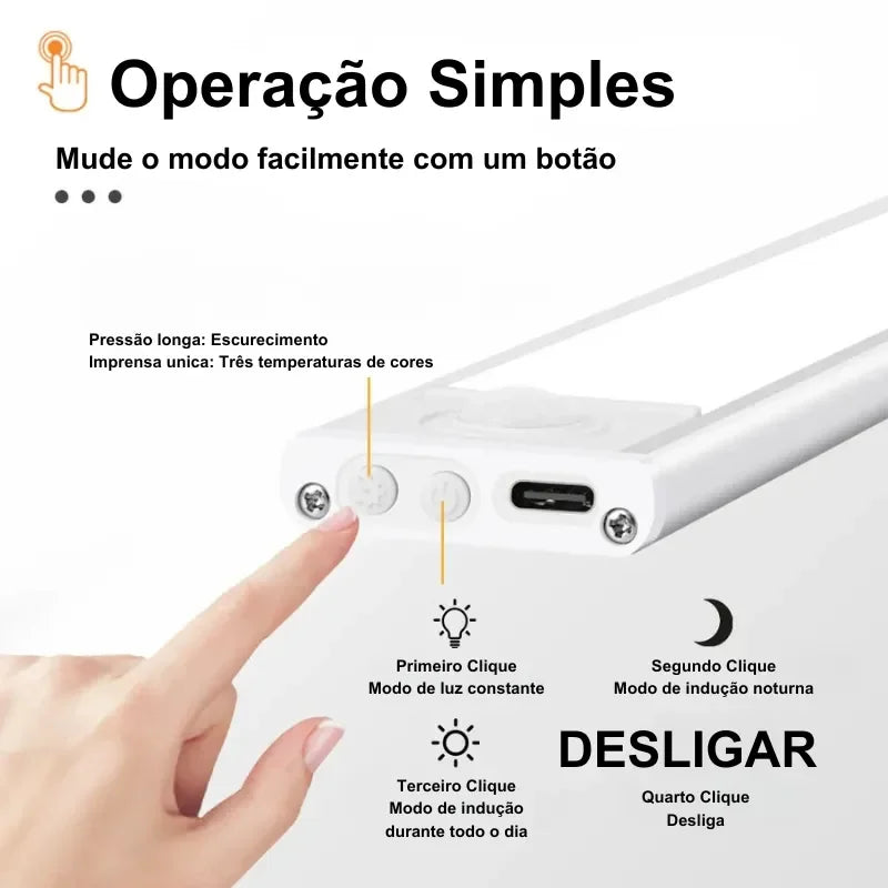 Demonstração de operação simples de luminária com controle de temperatura de cor e indução.