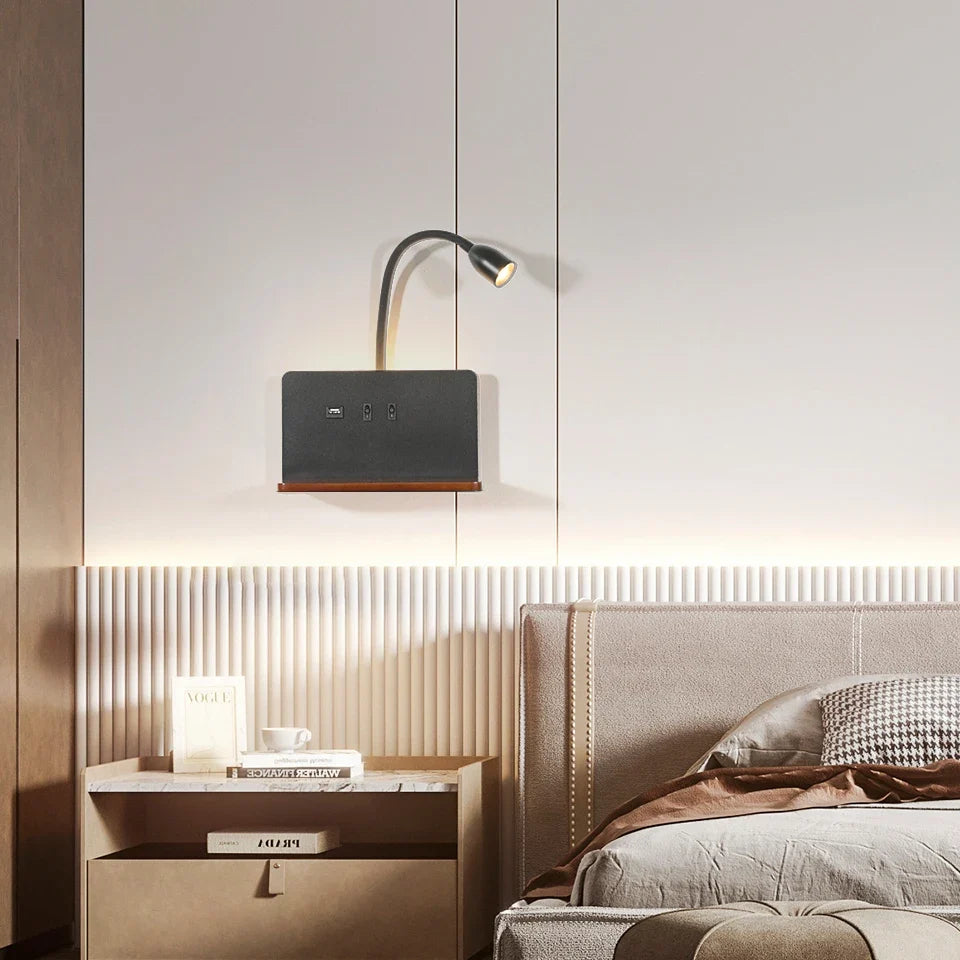 Indoor Lâmpada De Parede LED Com Interface USB E Carregamento Sem Fio Moderna 360 ° Rotatable Luz De Parede Com Interruptor Luzes Da Noite De Cabeceira