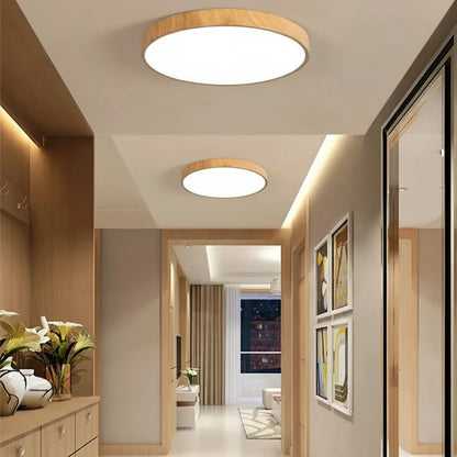 Luminária de Teto LED Plafon Moderna com Detalhes em Madeira.
