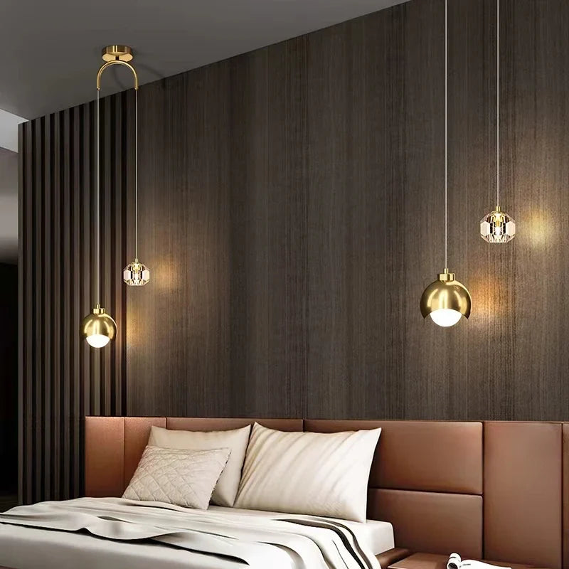 Moderno simples pingente de cristal luz luxo quarto cabeceira pendurado lâmpada nordic minimalista longa linha sala estar decoração casa