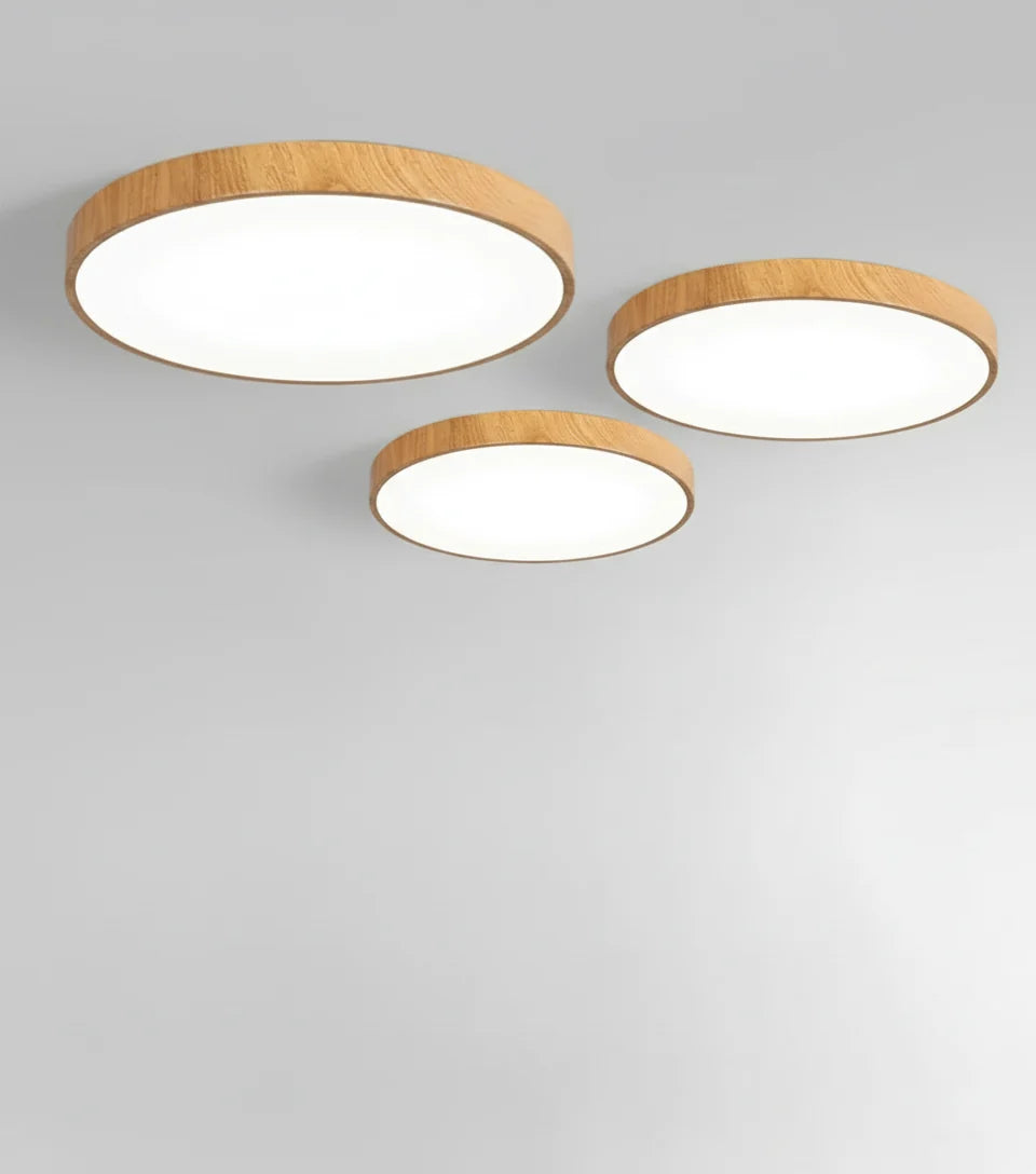 Luminária de Teto LED Plafon Moderna com Detalhes em Madeira.