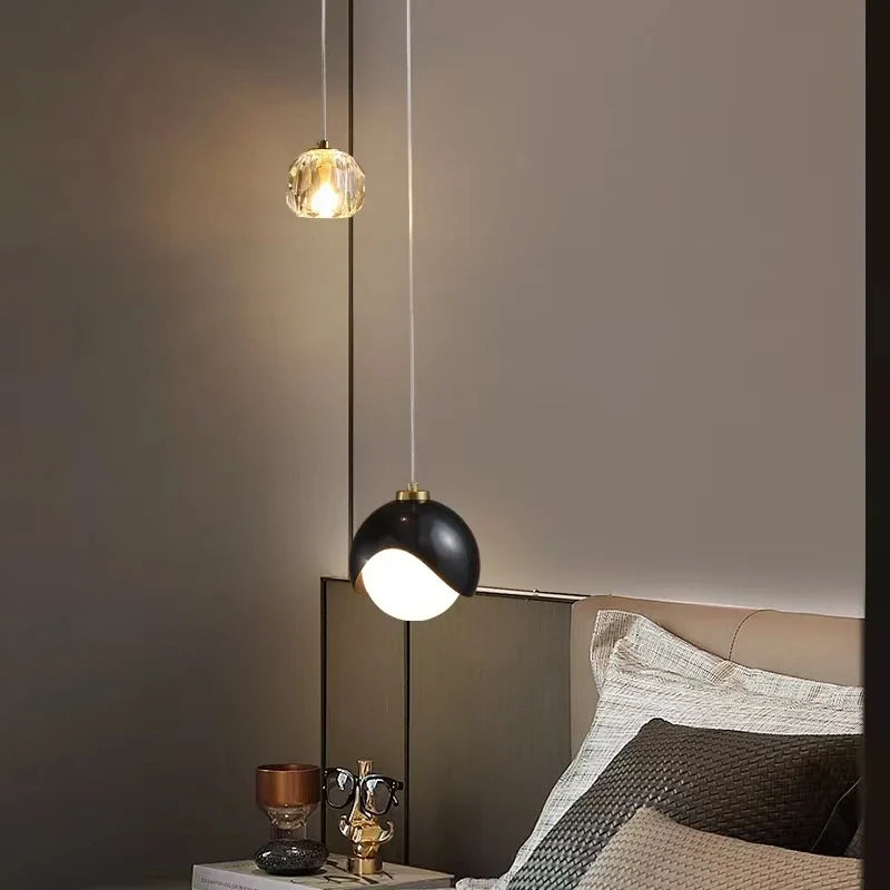 Moderno simples pingente de cristal luz luxo quarto cabeceira pendurado lâmpada nordic minimalista longa linha sala estar decoração casa