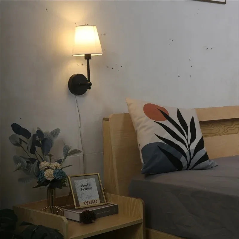 Lâmpada de parede retro americana para quarto, lâmpada de cabeceira, brilho do espelho, candelabro de luxo, abajur de tecido, TV Wall Lights