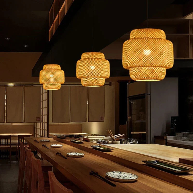 Lanterna de bambu 30cm luminária natural rattan vime e27 led lustres tecidos à mão abajures luminária pendurada luz