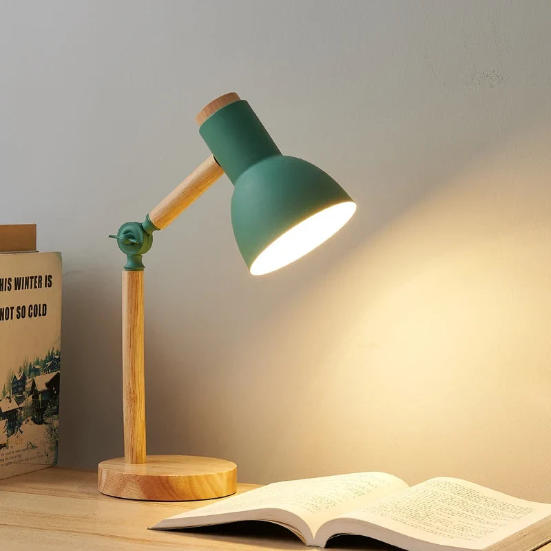 Criativo nórdico candeeiro de mesa arte madeira led volta cabeça simples cabeceira luz/proteção para os olhos leitura & quarto lâmpada estudo