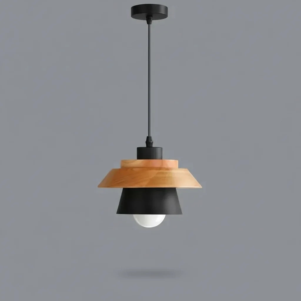 Luminária Pendente de Madeira e Metal - Design Contemporâneo.