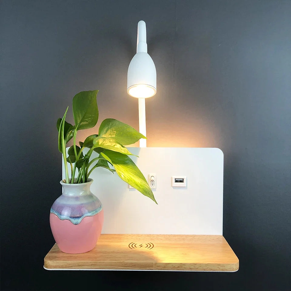 Indoor Lâmpada De Parede LED Com Interface USB E Carregamento Sem Fio Moderna 360 ° Rotatable Luz De Parede Com Interruptor Luzes Da Noite De Cabeceira
