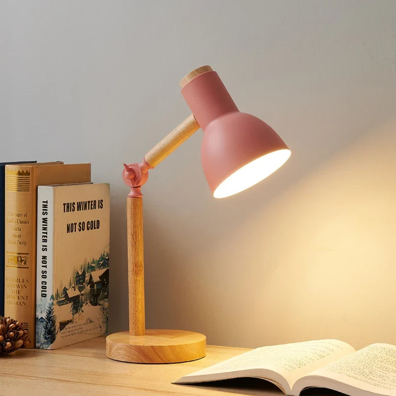 Criativo nórdico candeeiro de mesa arte madeira led volta cabeça simples cabeceira luz/proteção para os olhos leitura & quarto lâmpada estudo
