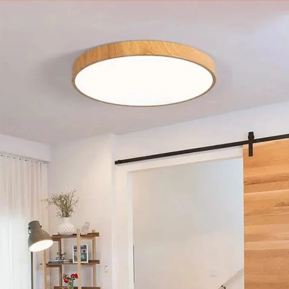 Luminária de Teto LED Plafon Moderna com Detalhes em Madeira.