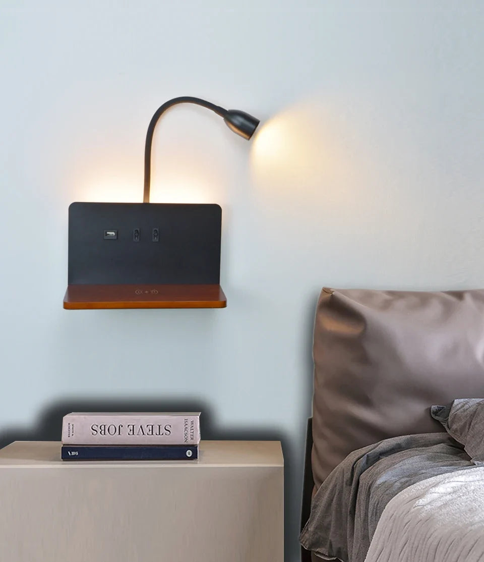 Indoor Lâmpada De Parede LED Com Interface USB E Carregamento Sem Fio Moderna 360 ° Rotatable Luz De Parede Com Interruptor Luzes Da Noite De Cabeceira