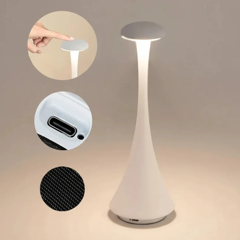 Luminária de Mesa LED Recarregável com Toque e Design Moderno.