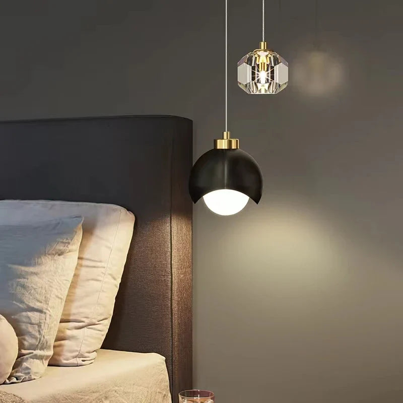 Moderno simples pingente de cristal luz luxo quarto cabeceira pendurado lâmpada nordic minimalista longa linha sala estar decoração casa