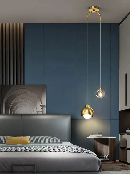 Moderno simples pingente de cristal luz luxo quarto cabeceira pendurado lâmpada nordic minimalista longa linha sala estar decoração casa