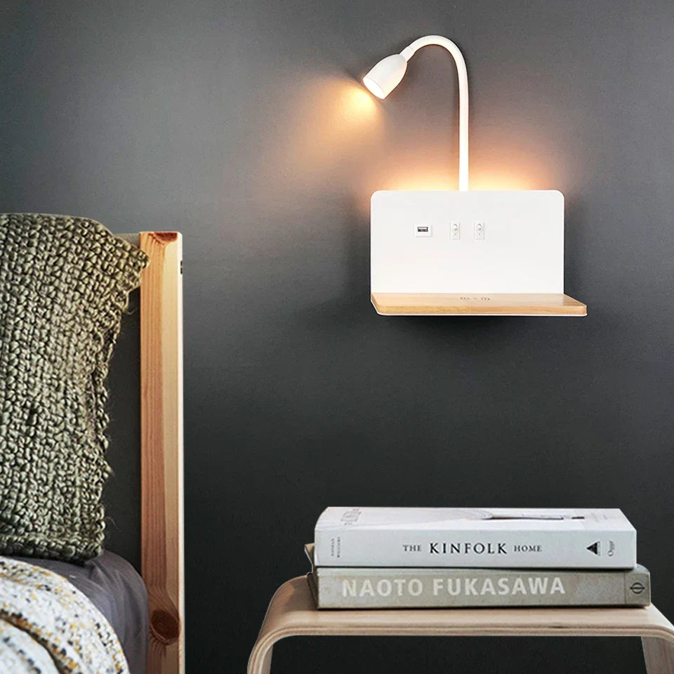 Indoor Lâmpada De Parede LED Com Interface USB E Carregamento Sem Fio Moderna 360 ° Rotatable Luz De Parede Com Interruptor Luzes Da Noite De Cabeceira