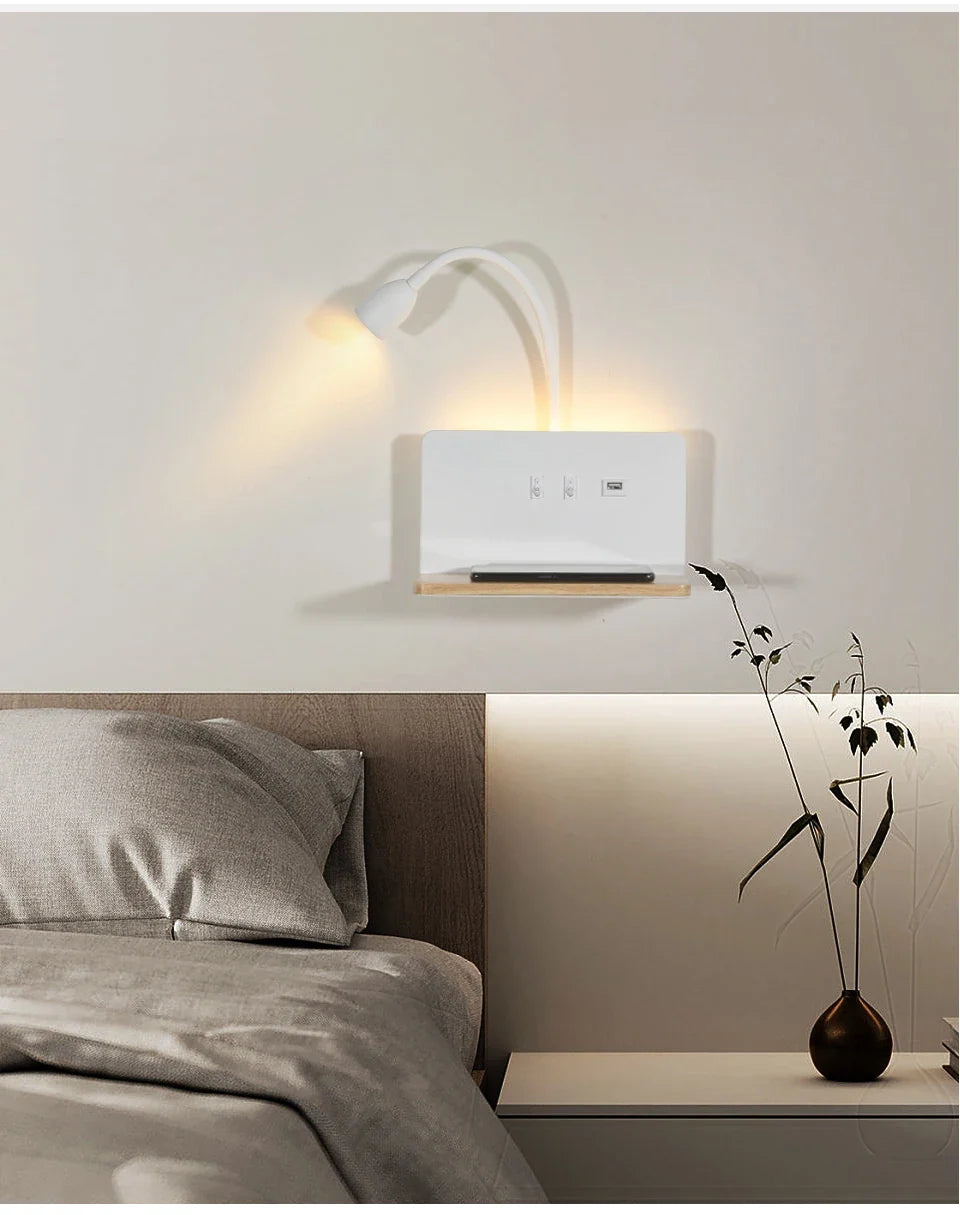 Indoor Lâmpada De Parede LED Com Interface USB E Carregamento Sem Fio Moderna 360 ° Rotatable Luz De Parede Com Interruptor Luzes Da Noite De Cabeceira