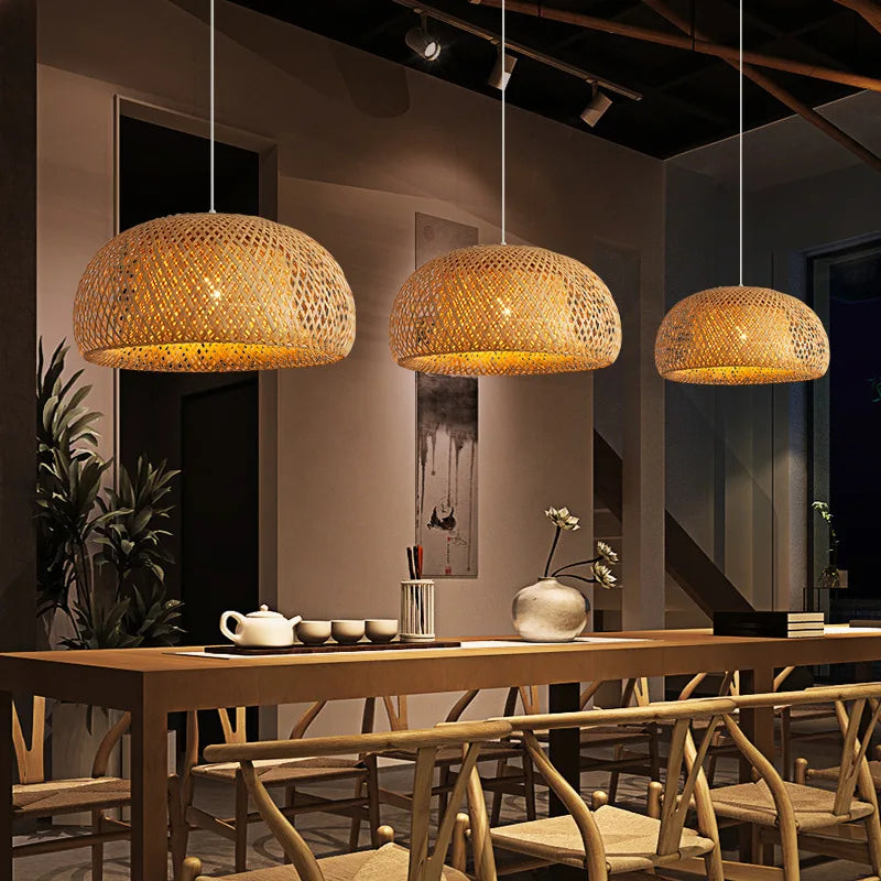 Lanterna de bambu 30cm luminária natural rattan vime e27 led lustres tecidos à mão abajures luminária pendurada luz