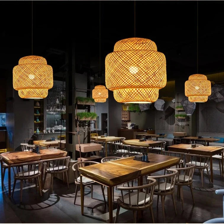 Lanterna de bambu 30cm luminária natural rattan vime e27 led lustres tecidos à mão abajures luminária pendurada luz