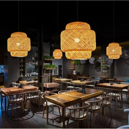 Lanterna de bambu 30cm luminária natural rattan vime e27 led lustres tecidos à mão abajures luminária pendurada luz