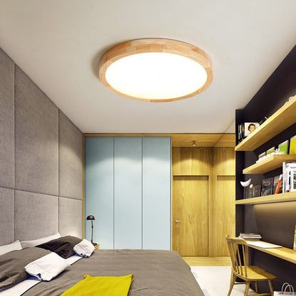 Plafon LED de Sobrepor Circular 24W, Moldura em Madeira, 3 Cores, 30cm ou 40cm