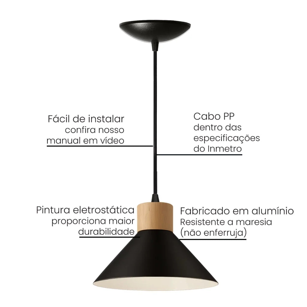 Pendente de Teto Moderno com Detalhe em Madeira - Lighture.