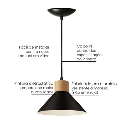 Pendente de Teto Moderno com Detalhe em Madeira - Lighture.