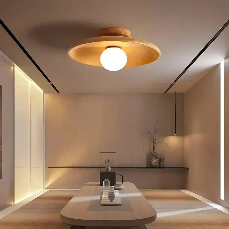 Plafon de Sobrepor em Madeira, 18 ou 28cm Bivolt com Luz Ajustável