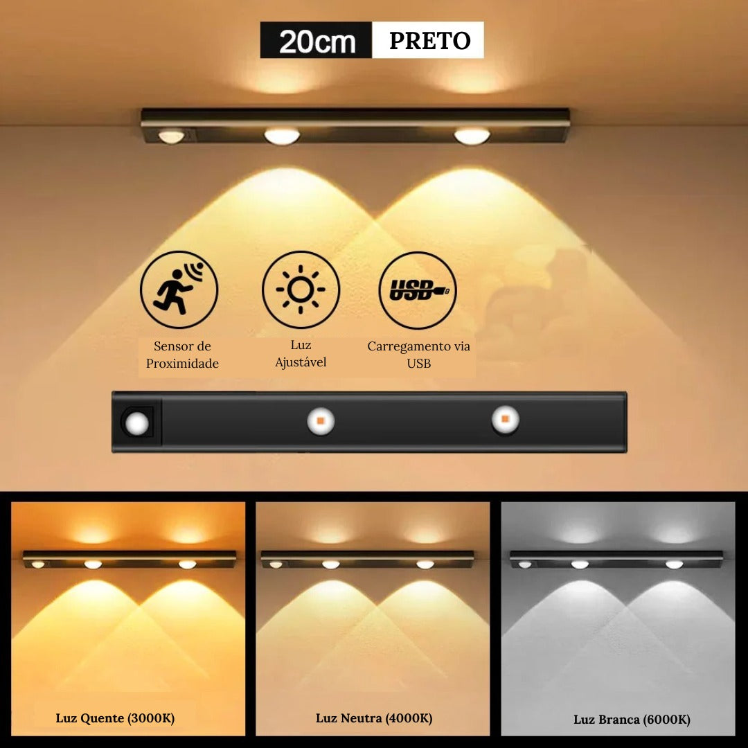 Luminária LED Armário com Sensor de Movimento Sem Fio