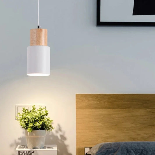 Pendente Minimalista Madeira e Metal E27 - Cabo Ajustável 1,2m